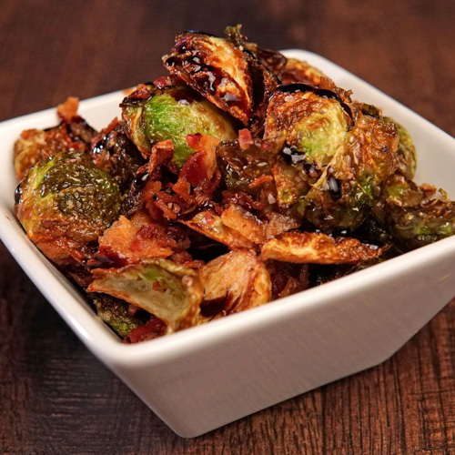 Crispy Brussels Sprouts with Bacon & Balsamic Glaze